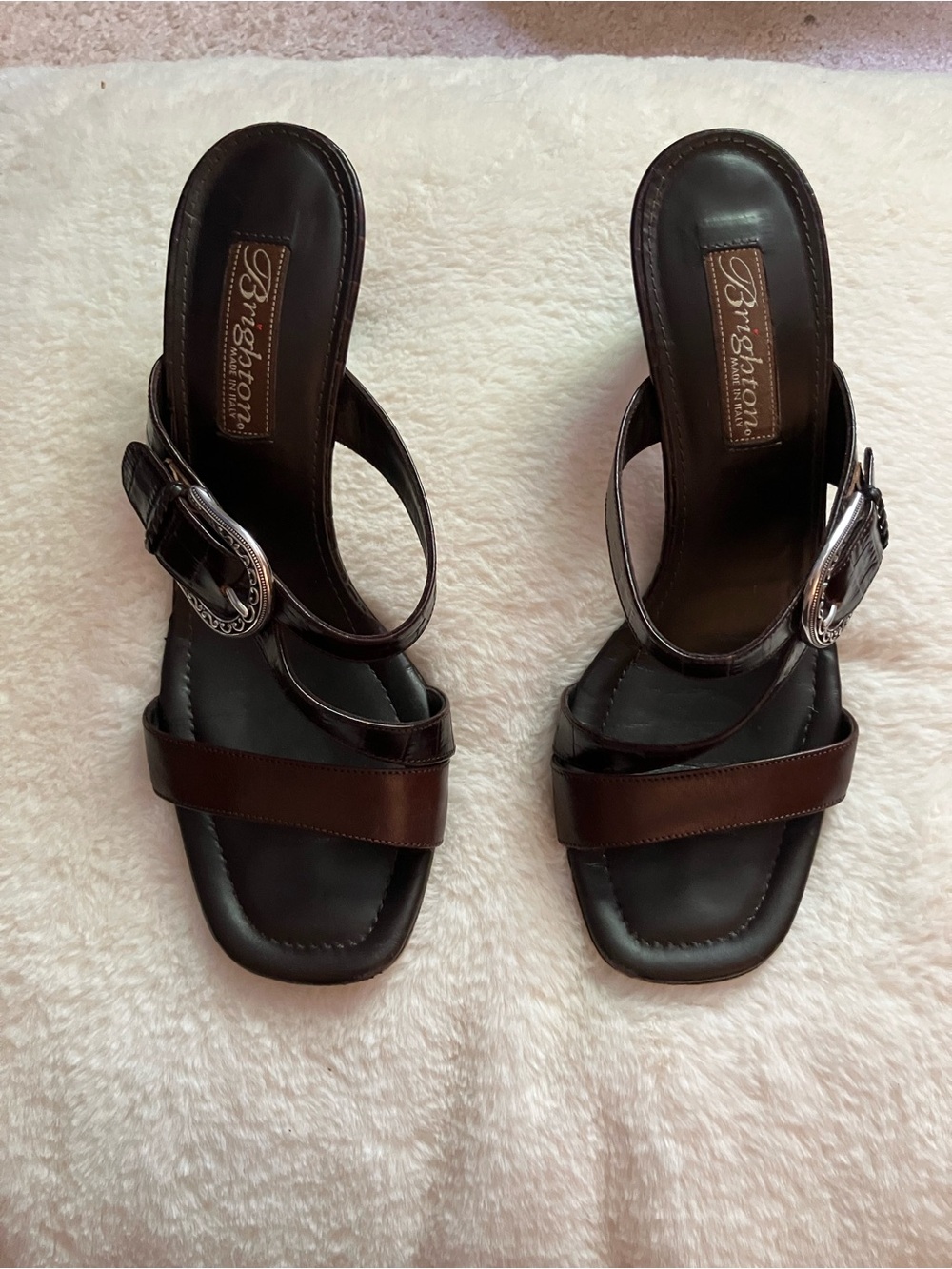 Brighton Brown Leather Buckle Strap Kitten Heels